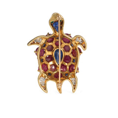 Mid-century gold and gemset turtle brooch