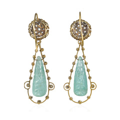 Victorian aquamarine and diamond pendant earrings
