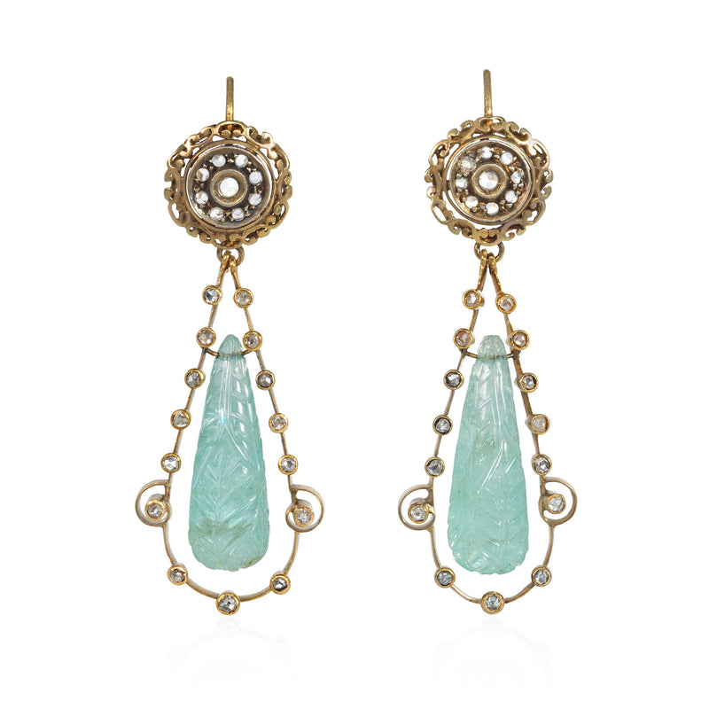 Victorian aquamarine and diamond pendant earrings