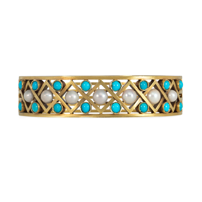 Russian antique turquoise and pearl bracelet