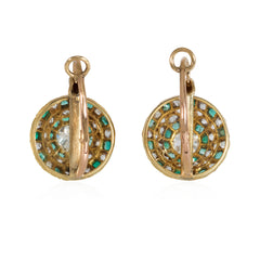 Antique gold, diamond, and emerald dormeuse earrings