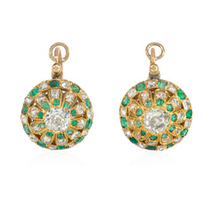 Antique gold, diamond, and emerald dormeuse earrings