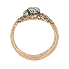 Antique gold snake ring with engraved diamond-set head