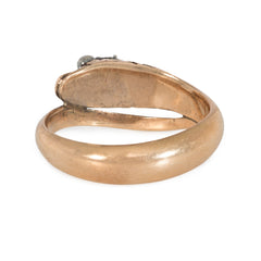 Antique gold snake ring with engraved diamond-set head