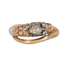 Antique gold snake ring with engraved diamond-set head