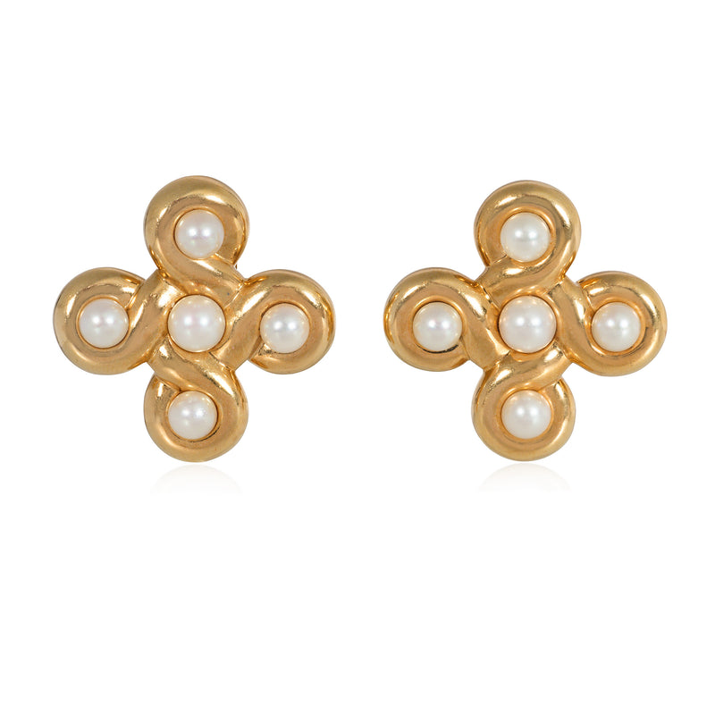Chanel Paris estate gold and pearl earrings