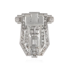 French Art Deco diamond shield-shaped clip brooch