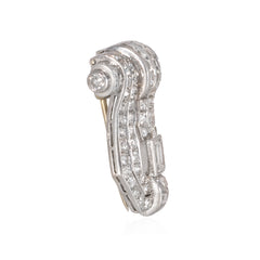 French Art Deco diamond shield-shaped clip brooch