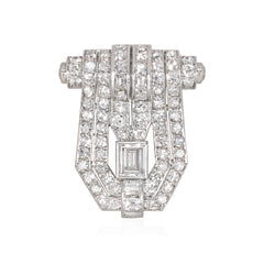 French Art Deco diamond shield-shaped clip brooch