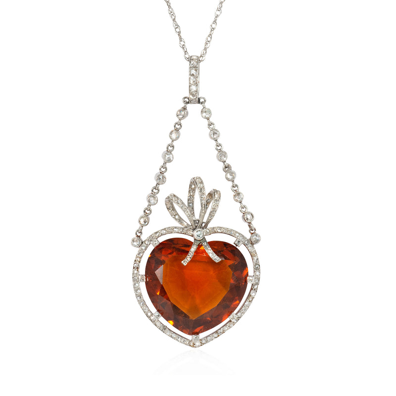 Edwardian citrine and diamond heart pendant