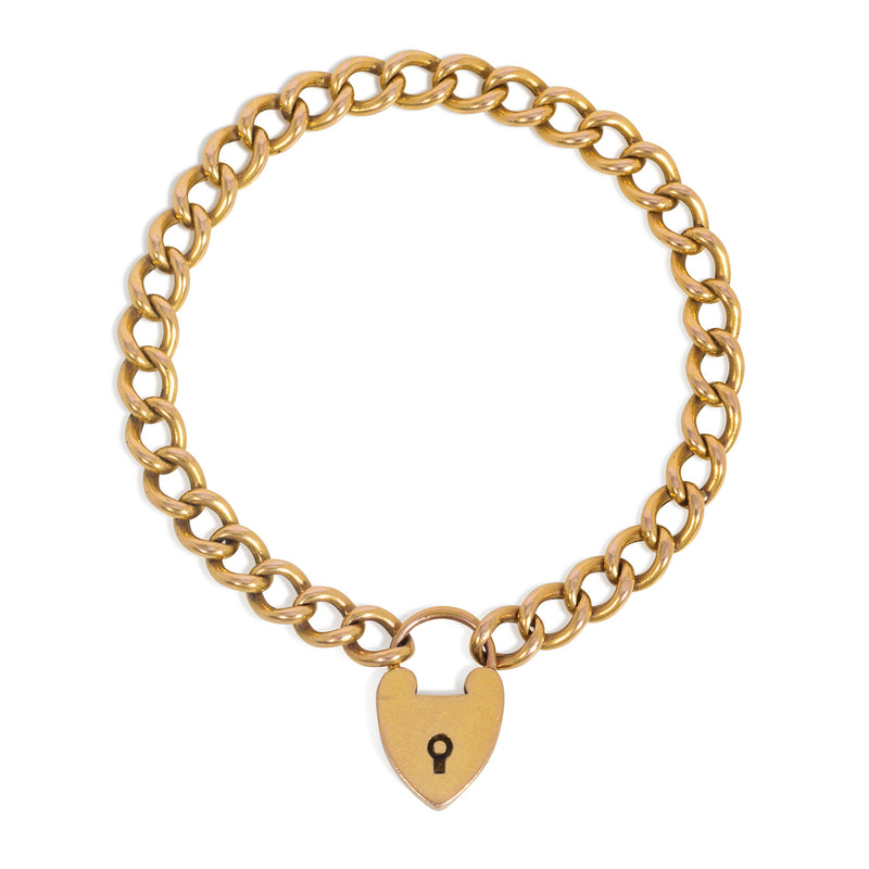 Victorian gold heart-shaped padlock bracelet