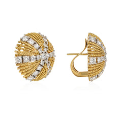 Mid-century gold and diamond domed starburst earrings