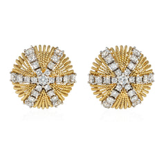 Mid-century gold and diamond domed starburst earrings