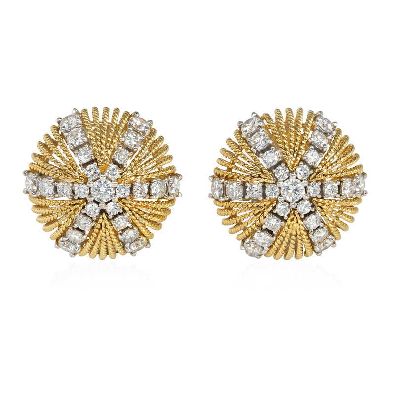 Mid-century gold and diamond domed starburst earrings