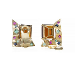 Retro gold, citrine, and multi-gem earrings