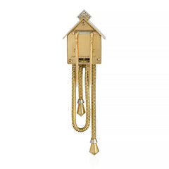 Retro French gold and diamond cuckoo clock brooch-watch