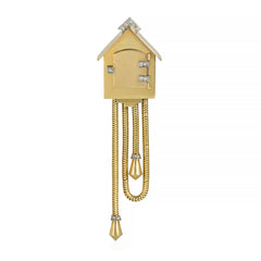 Retro French gold and diamond cuckoo clock brooch-watch