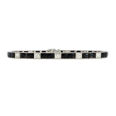 Art Deco French-cut onyx and diamond line bracelet