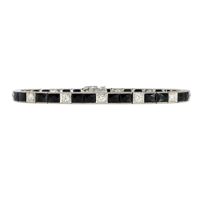 Art Deco French-cut onyx and diamond line bracelet