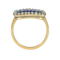 Antique blue enamel, diamond, and pearl ring