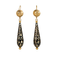 Victorian black and white Swiss enamel foliate design earrings