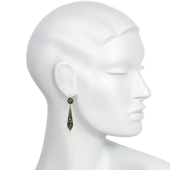Victorian black and white Swiss enamel foliate design earrings