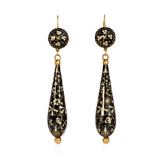 Victorian black and white Swiss enamel foliate design earrings
