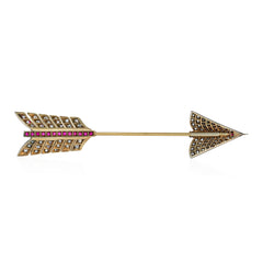 Antique diamond and ruby arrow jabot brooch