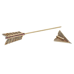 Antique diamond and ruby arrow jabot brooch