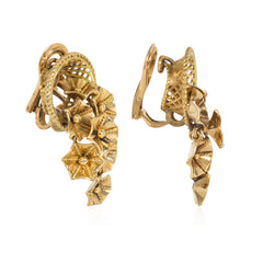 Retro French gold flower basket earrings