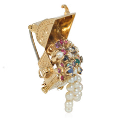 Flato Retro multigem treasure chest brooch