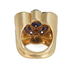 Retro gold, sapphire, and diamond cocktail ring