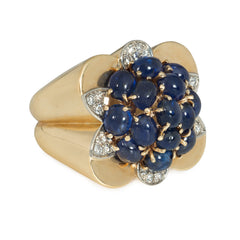Retro gold, sapphire, and diamond cocktail ring