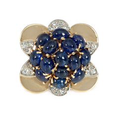 Retro gold, sapphire, and diamond cocktail ring