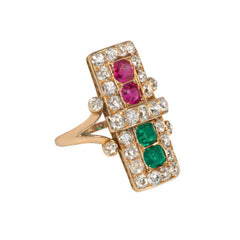 Antique multi-gemstone plaque ring