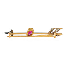 French Art Deco ruby and diamond Cupid's arrow pin