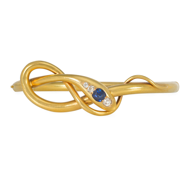 Victorian gold snake bracelet with sapphire and diamond head