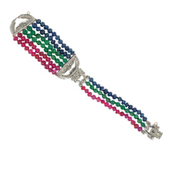 Art Deco multi-gem bead and diamond bracelet