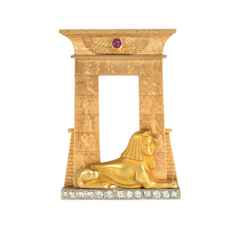 Art Deco Egyptian revival sphinx brooch