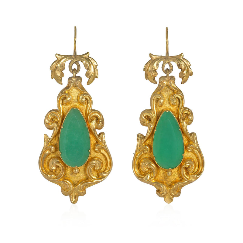 Antique gold and chrysoprase pendant earrings