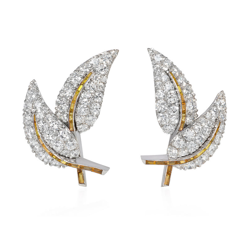Mid-century interchangeable diamond leaves earrings