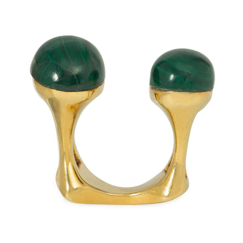 1970s Italian malachite and gold between-the-finger ring