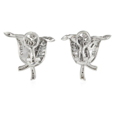 1950s French platinum and diamond overlapping leaf earrings