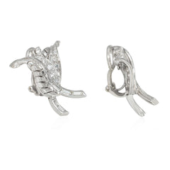 1950s French platinum and diamond overlapping leaf earrings