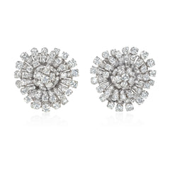 Mid-Century diamond and platinum stylized flower earrings