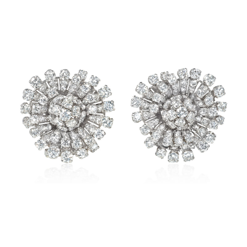 Mid-Century diamond and platinum stylized flower earrings