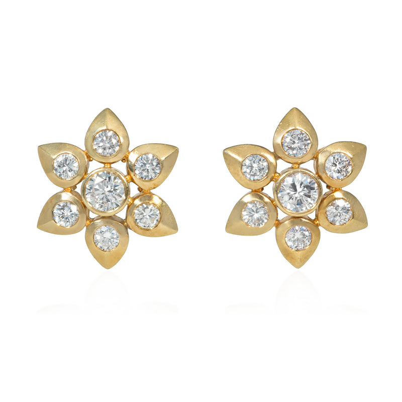 Cartier, Paris gold and diamond flower earrings