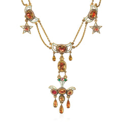 Antique foiled citrine and enamel pendant necklace
