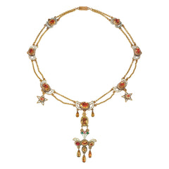 Antique foiled citrine and enamel pendant necklace