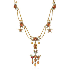 Antique foiled citrine and enamel pendant necklace